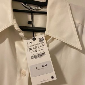 NWT Zara Medium Off White Long Sleeve Satan Blouse